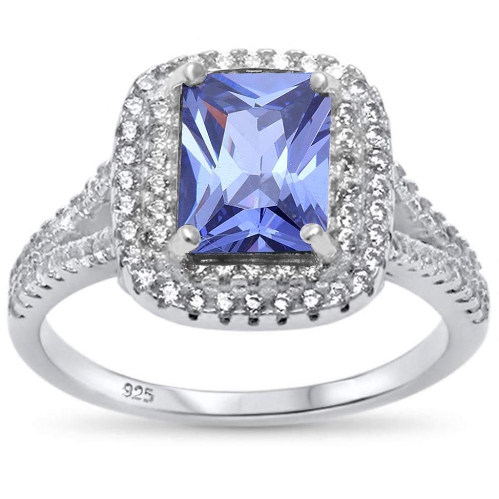 Radiant Cut Tanzanite Double Halo Engagement